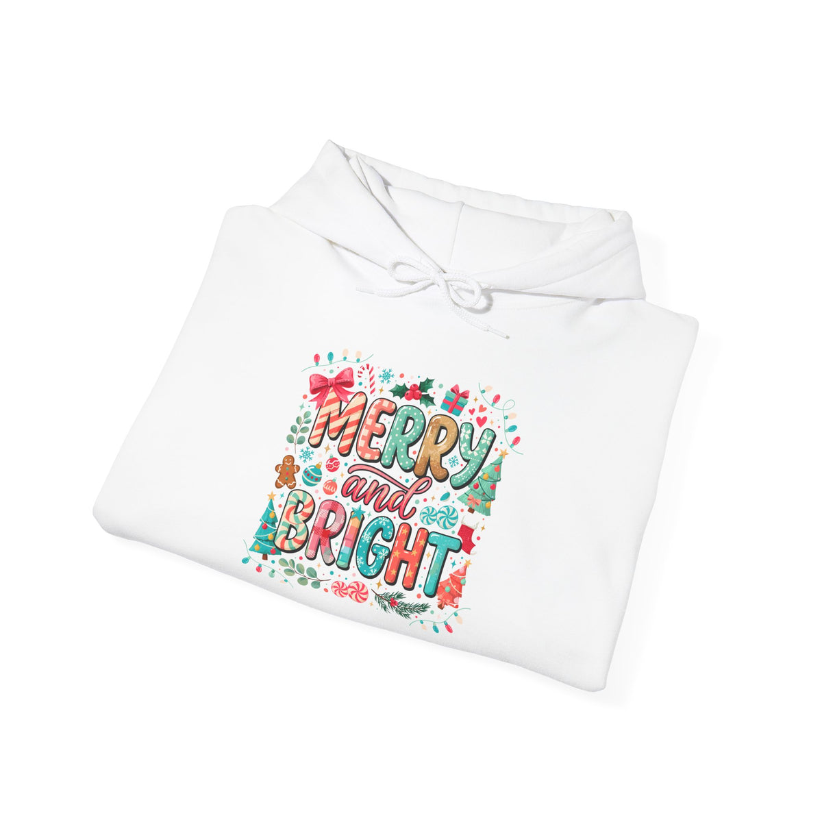 Merry and Bright Hoodie — Festive Christmas Holiday Sweatshirt