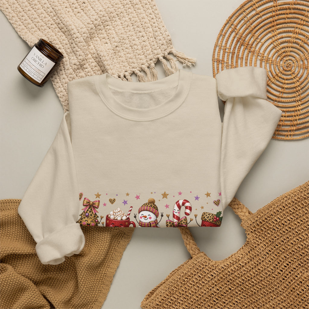 Christmas Crewneck Sweatshirt — Merry Christmas Snowman & Stocking Holiday Pullover