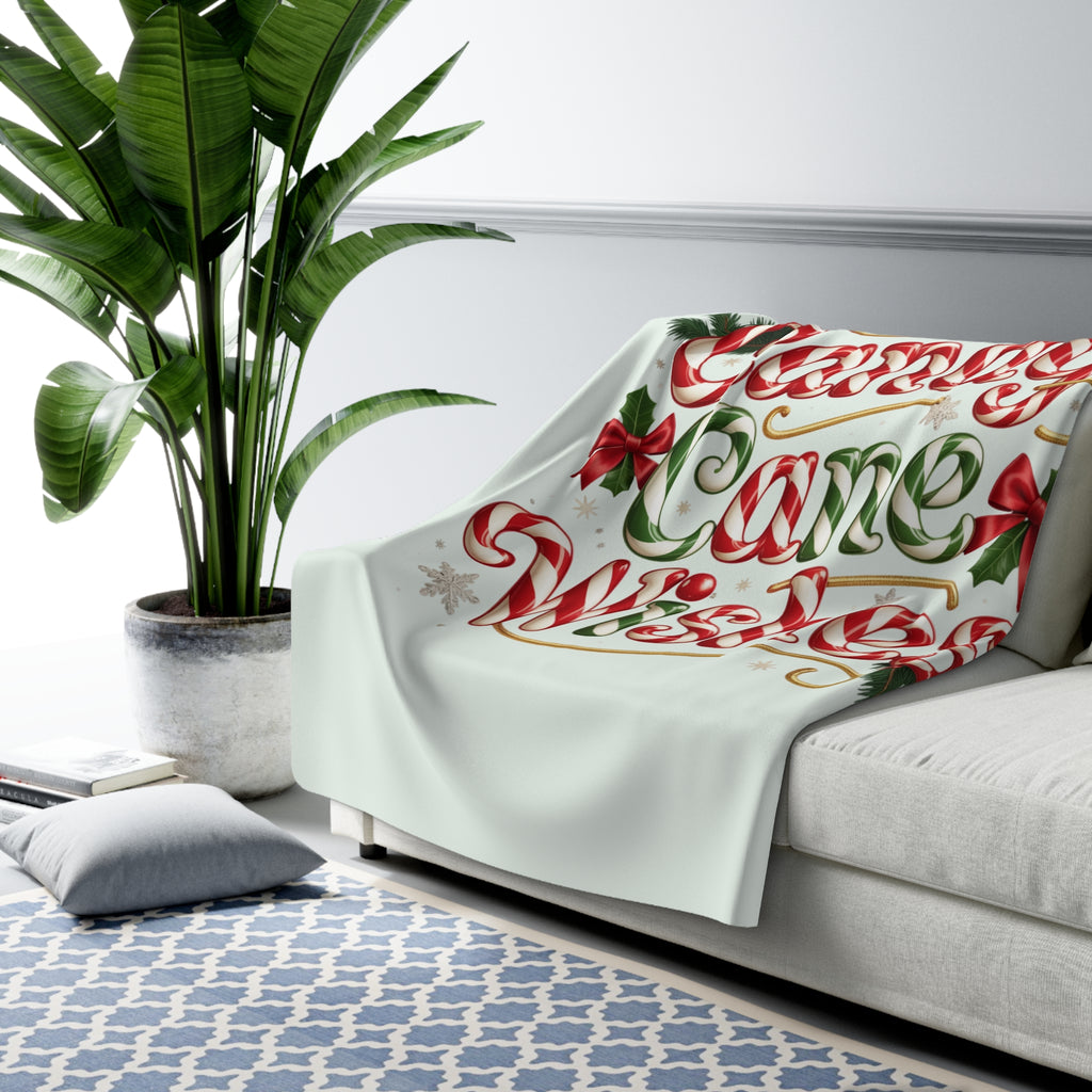 Candy Cane Wishes Sherpa Fleece Blanket — Cozy Christmas Holiday Throw