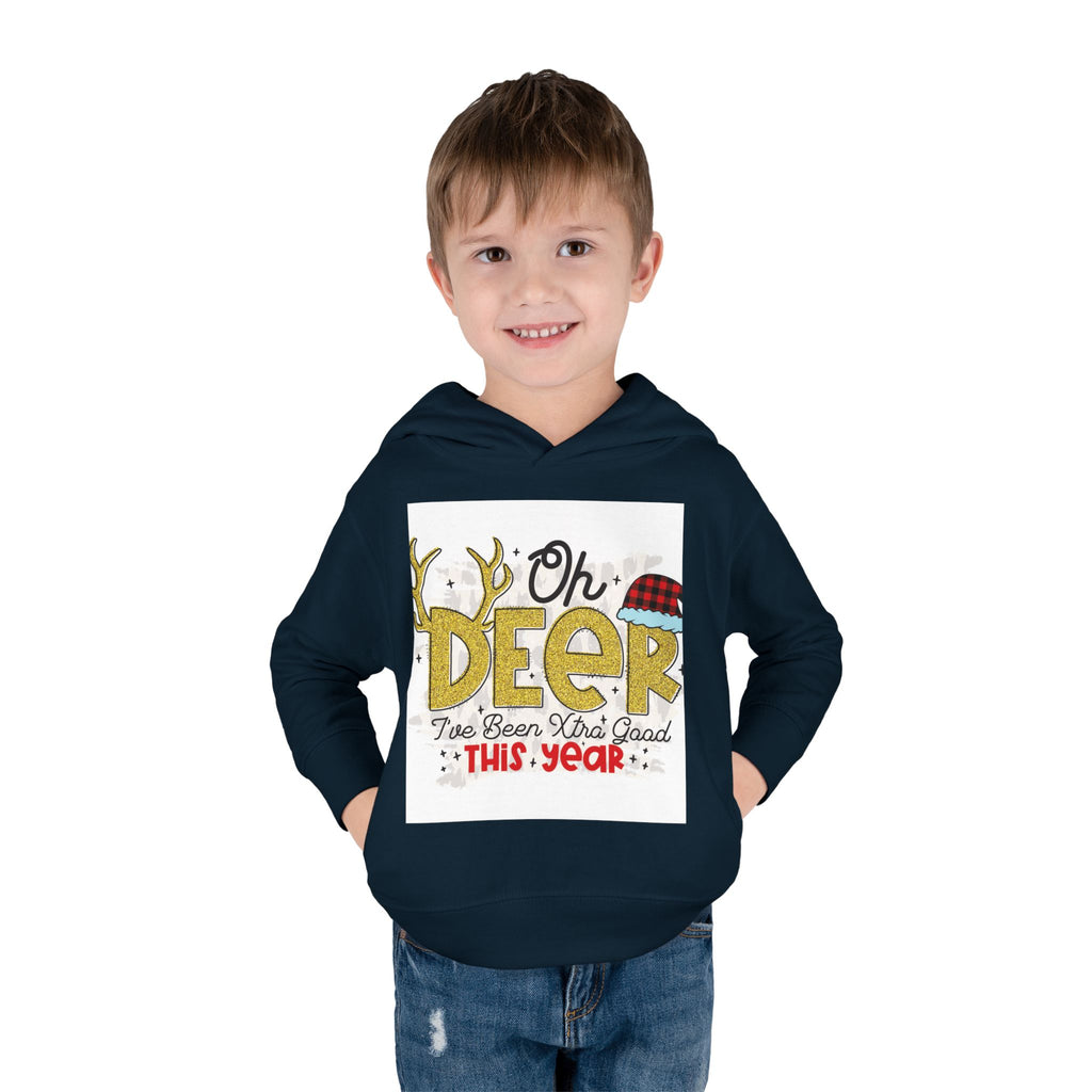 Toddler Hoodie — "Oh Deer I've Been Extra Good This Year" Christmas Pullover