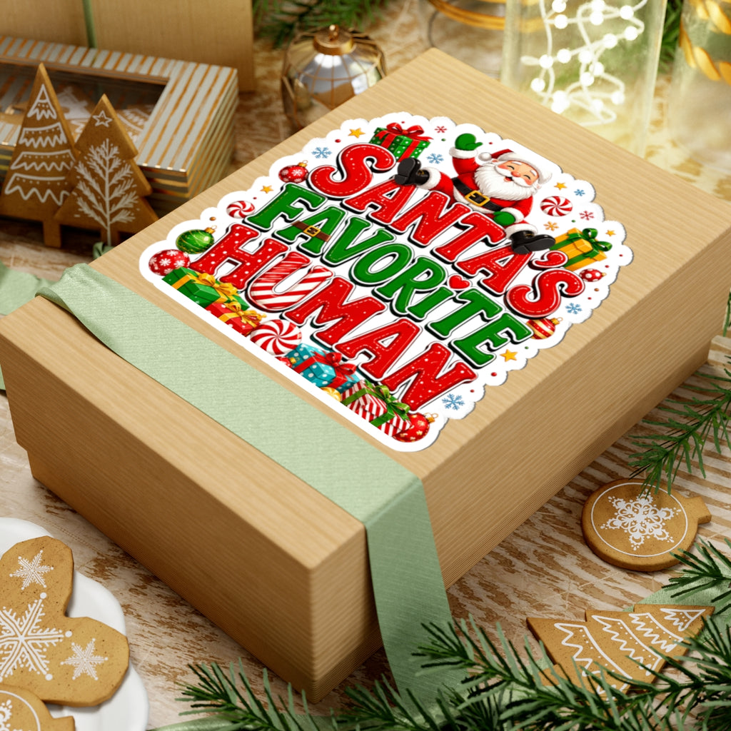Santa's Favorite Human Kiss-Cut Sticker — Cute Christmas Laptop Decal