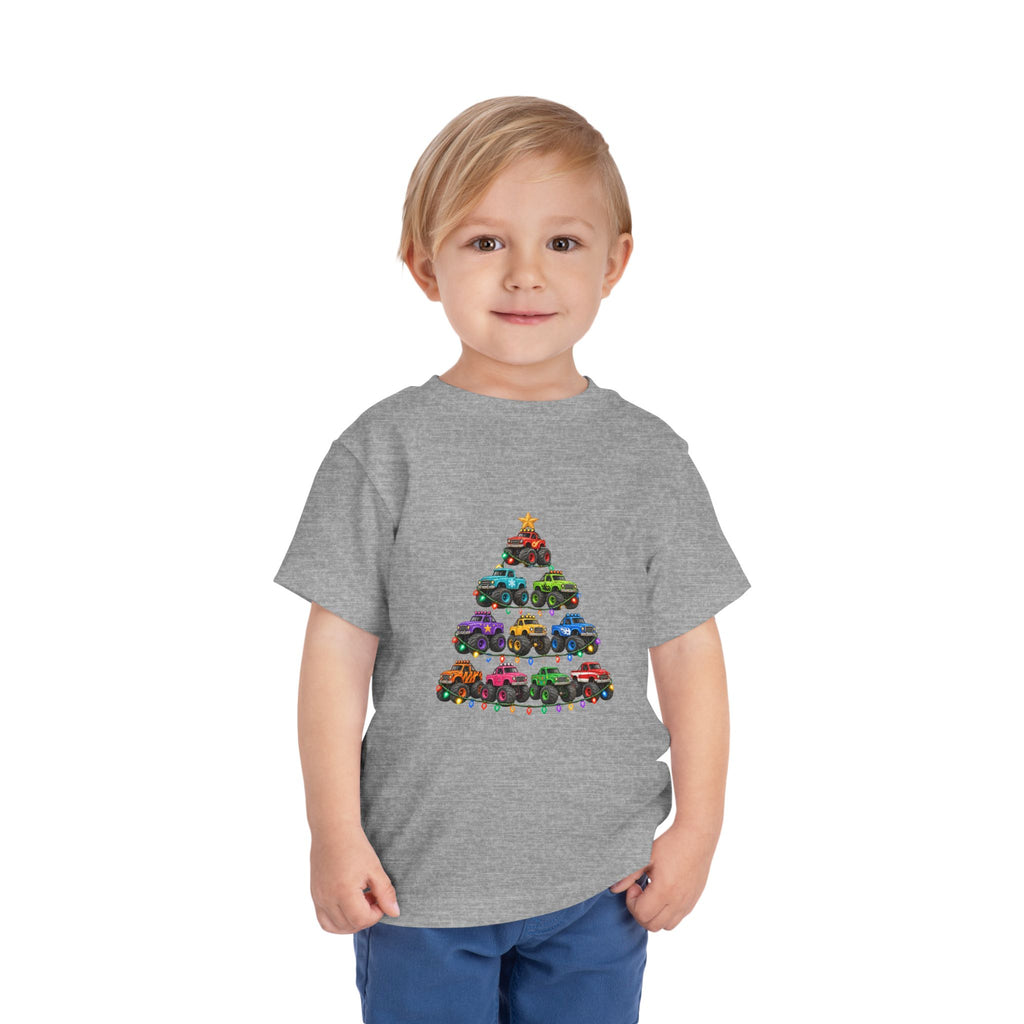 Toddler Tee — Colorful Monster Truck Christmas Tree Holiday Shirt