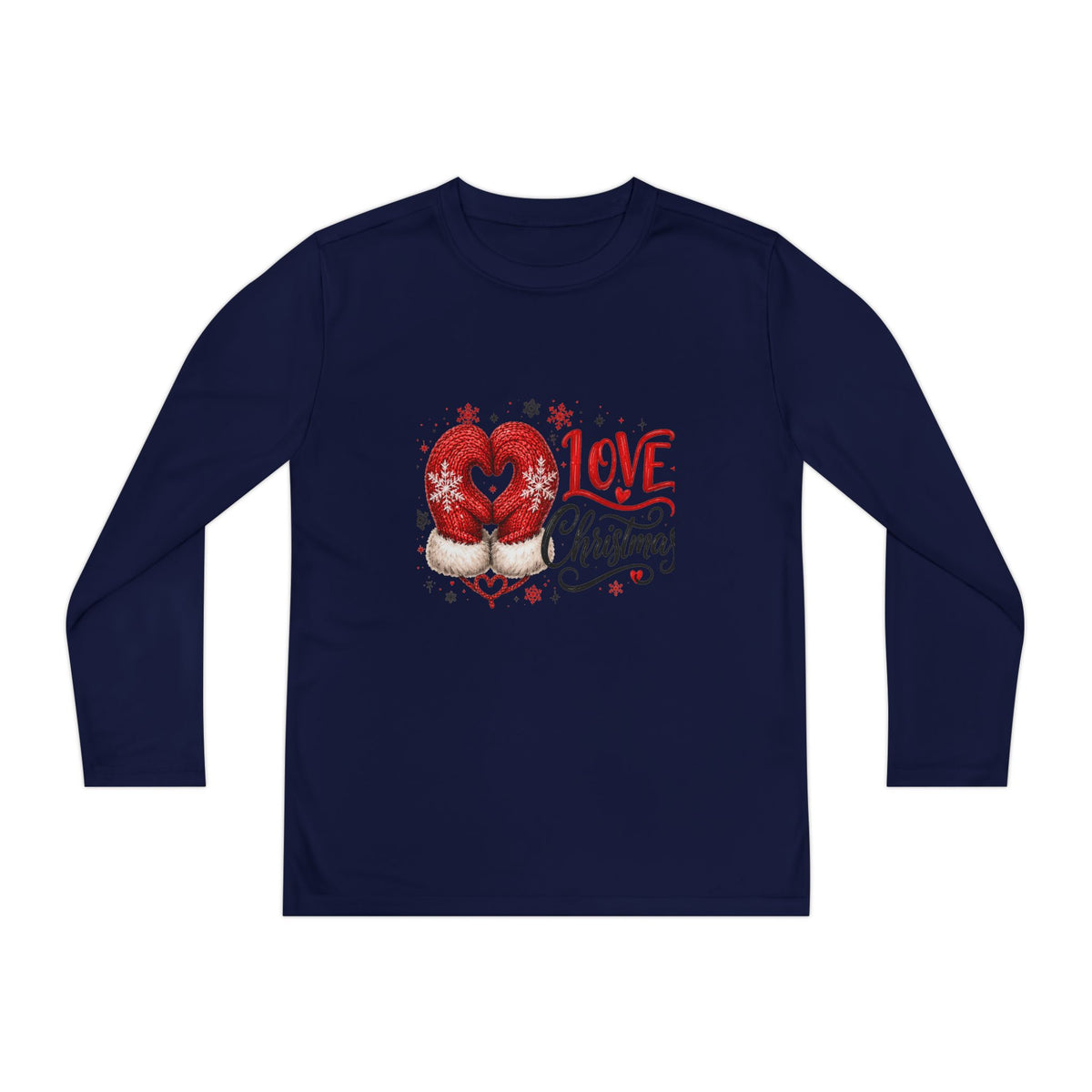 Youth Long Sleeve Tee - "Love Christmas" Festive Heart Gnome Design