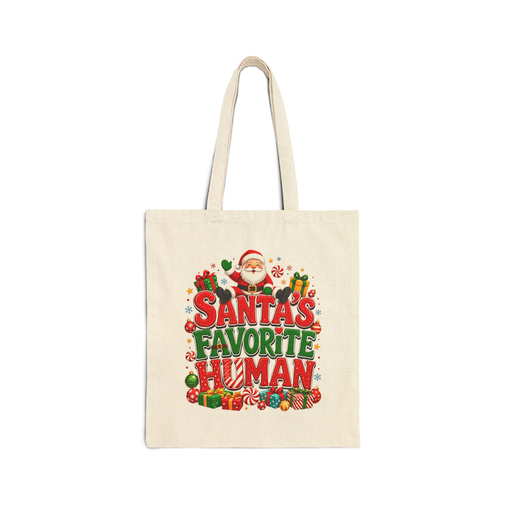 Santa's Favorite Human Canvas Tote Bag – Holiday Christmas Gift Tote