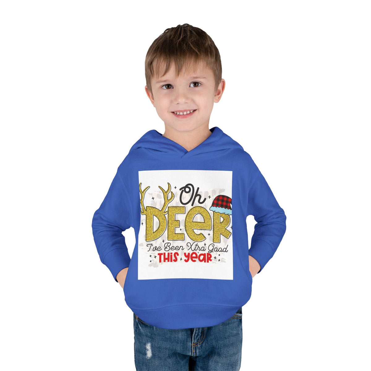 Toddler Hoodie — "Oh Deer I've Been Extra Good This Year" Christmas Pullover