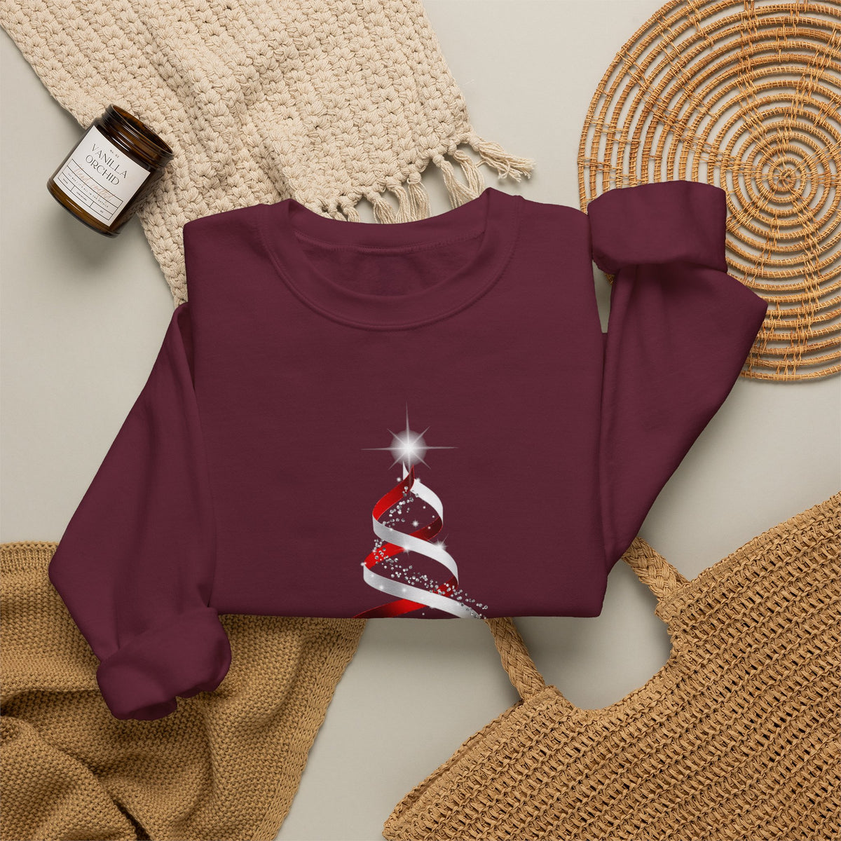 Minimal Red Ribbon Christmas Tree Sweatshirt