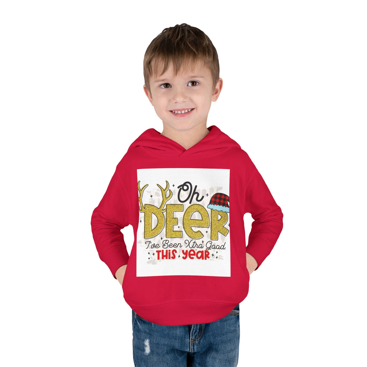 Toddler Hoodie — "Oh Deer I've Been Extra Good This Year" Christmas Pullover