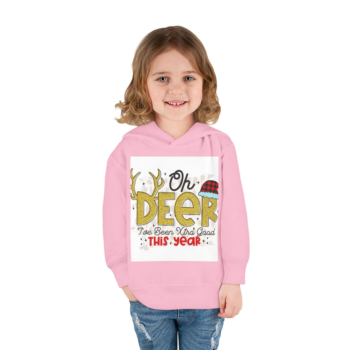 Toddler Hoodie — "Oh Deer I've Been Extra Good This Year" Christmas Pullover