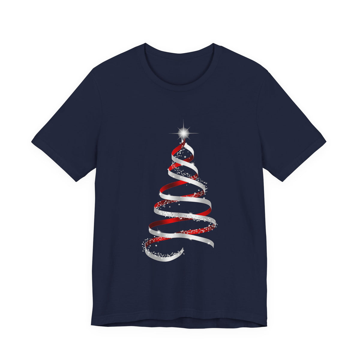 Christmas Ribbon Tree T-Shirt — Minimal Red & White Holiday Tee