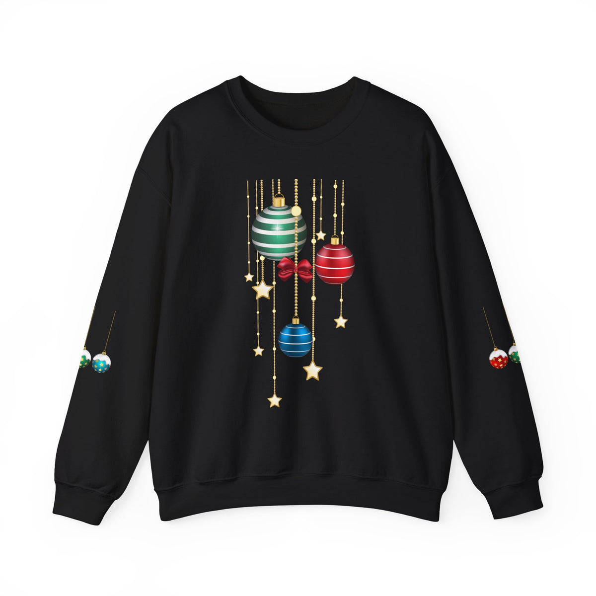 Holiday Ornaments Crewneck Sweatshirt — Hanging Baubles & Stars Christmas Sweater