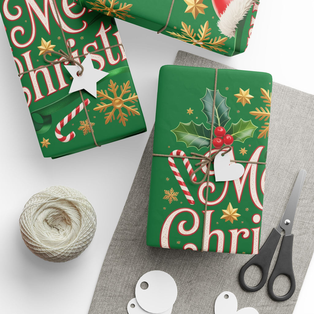 Merry Christmas Wrapping Paper – Festive Holly & Santa Hat Gift Wrap