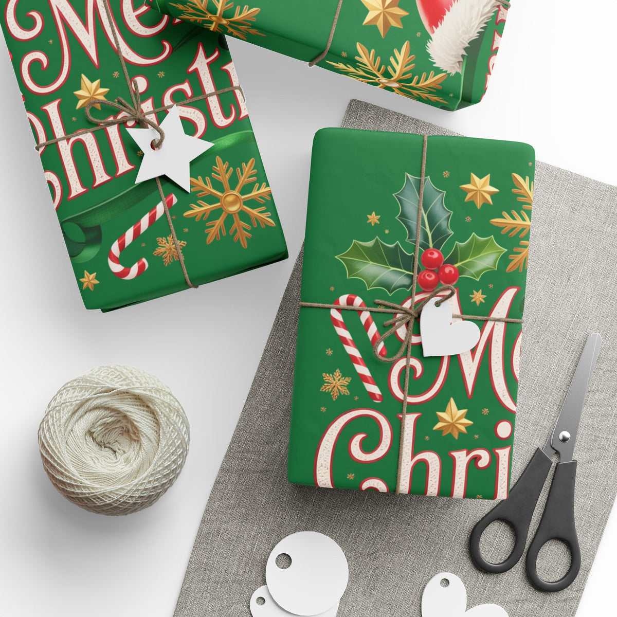 Merry Christmas Wrapping Paper – Festive Holly & Santa Hat Gift Wrap