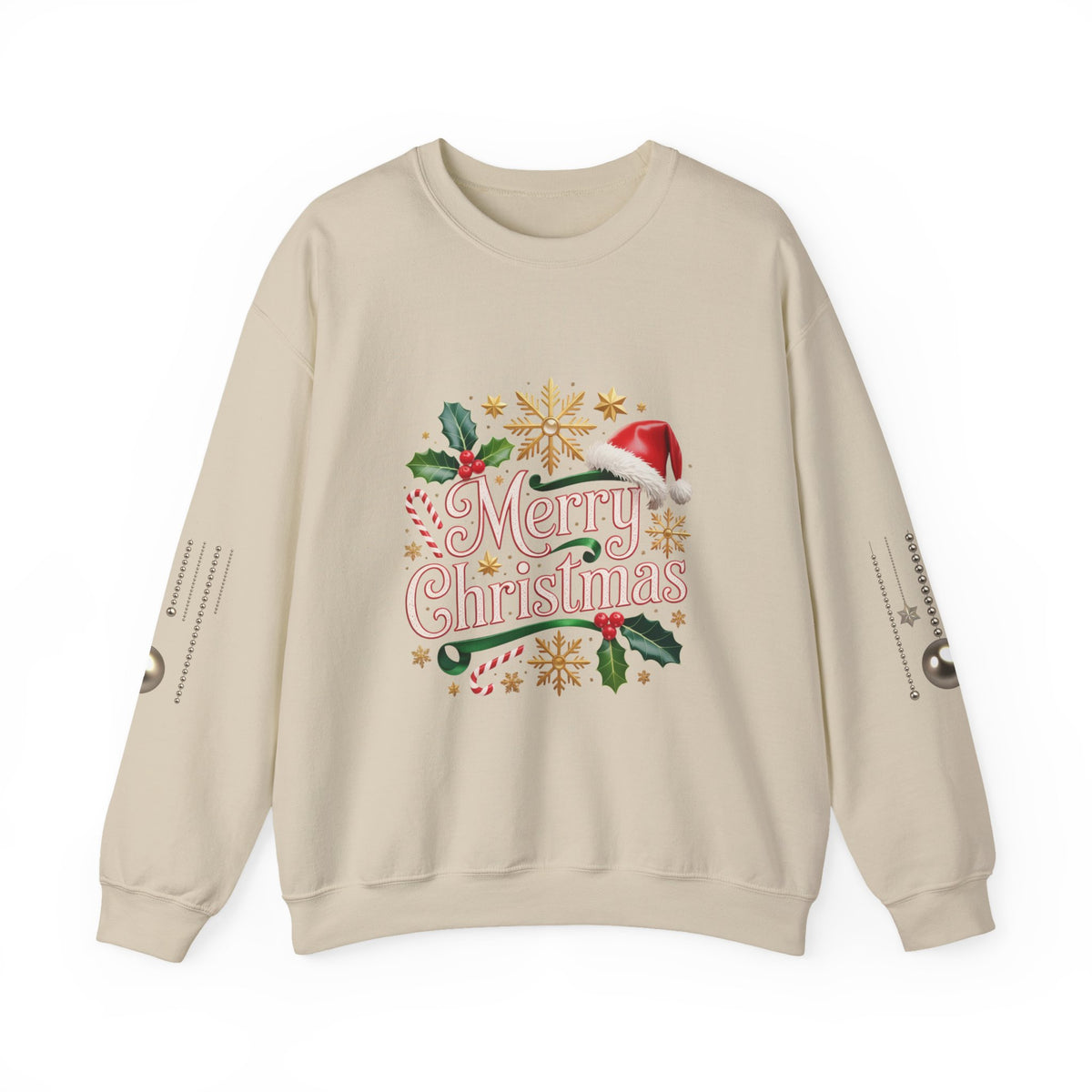 Merry Christmas Crewneck Sweatshirt — Festive Santa Hat & Holly Holiday Pullover