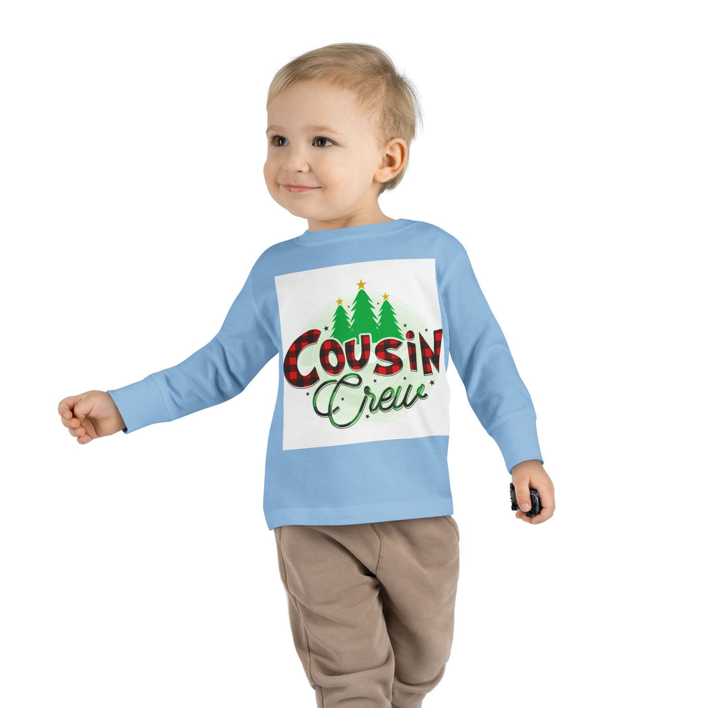 Cousin Crew Toddler Long Sleeve Tee — Christmas Plaid Holiday Shirt for Kids