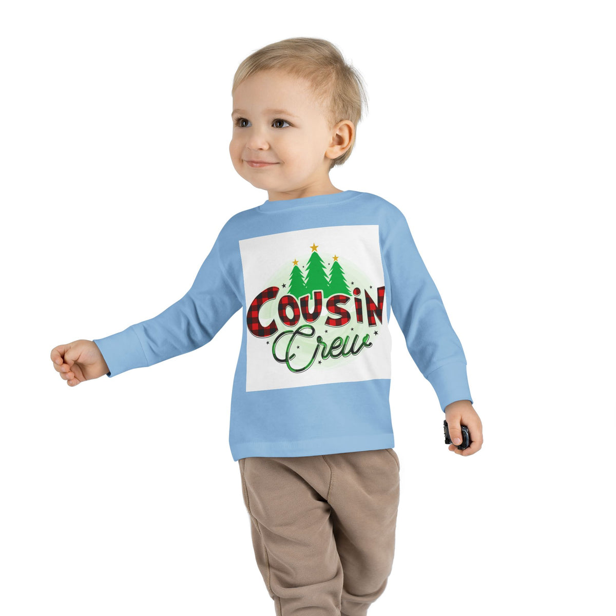 Cousin Crew Toddler Long Sleeve Tee — Christmas Plaid Holiday Shirt for Kids