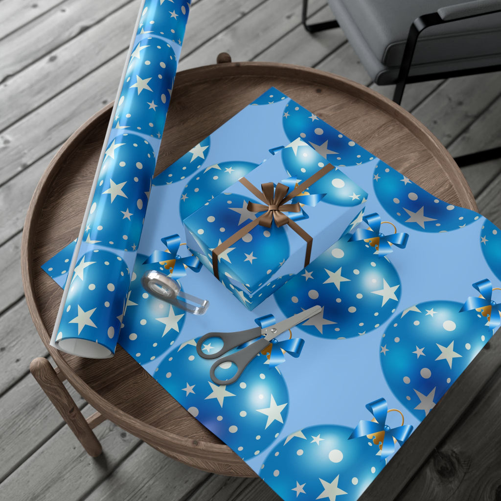 Blue Star Ornament Gift Wrap Paper — Festive Holiday Wrapping for Christmas & Birthdays