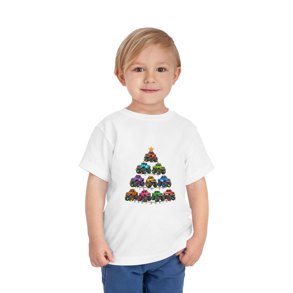 Toddler Tee — Colorful Monster Truck Christmas Tree Holiday Shirt