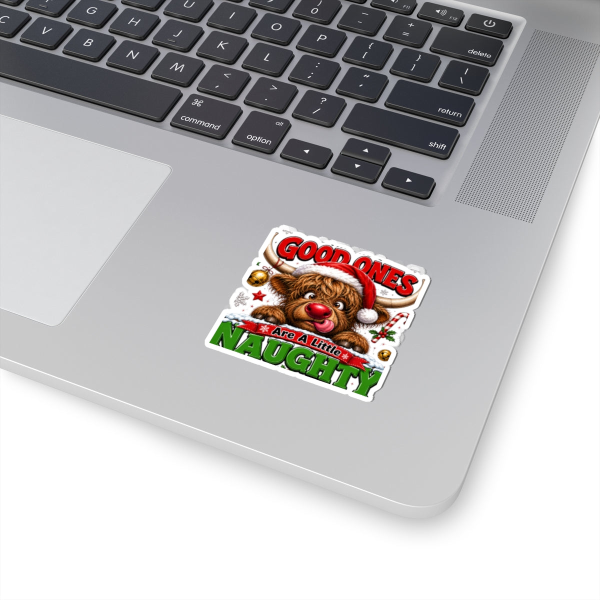 Holiday Sticker — 'Good Ones Are A Little Naughty' Cute Santa Cow Kiss-Cut Sticker