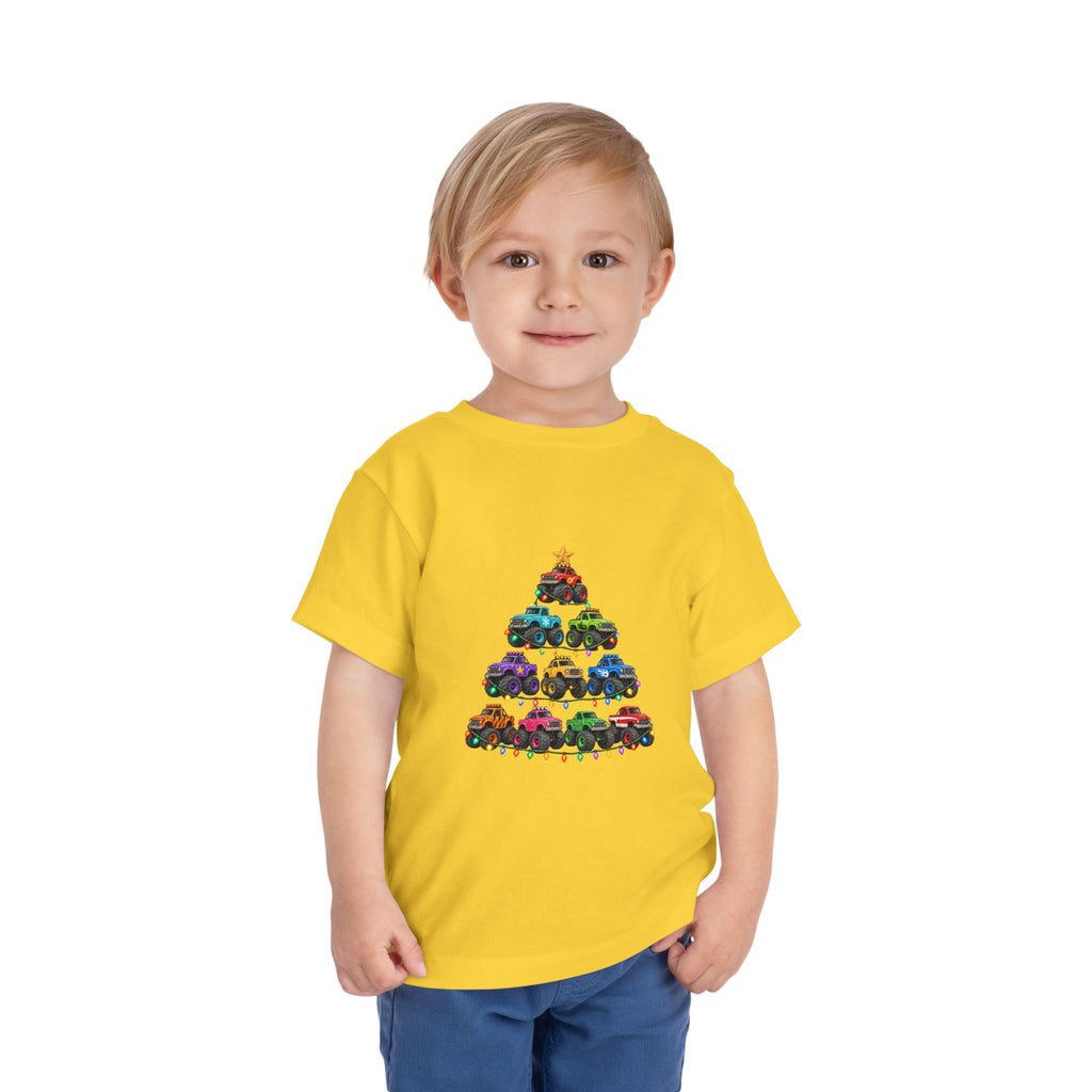 Toddler Tee — Colorful Monster Truck Christmas Tree Holiday Shirt