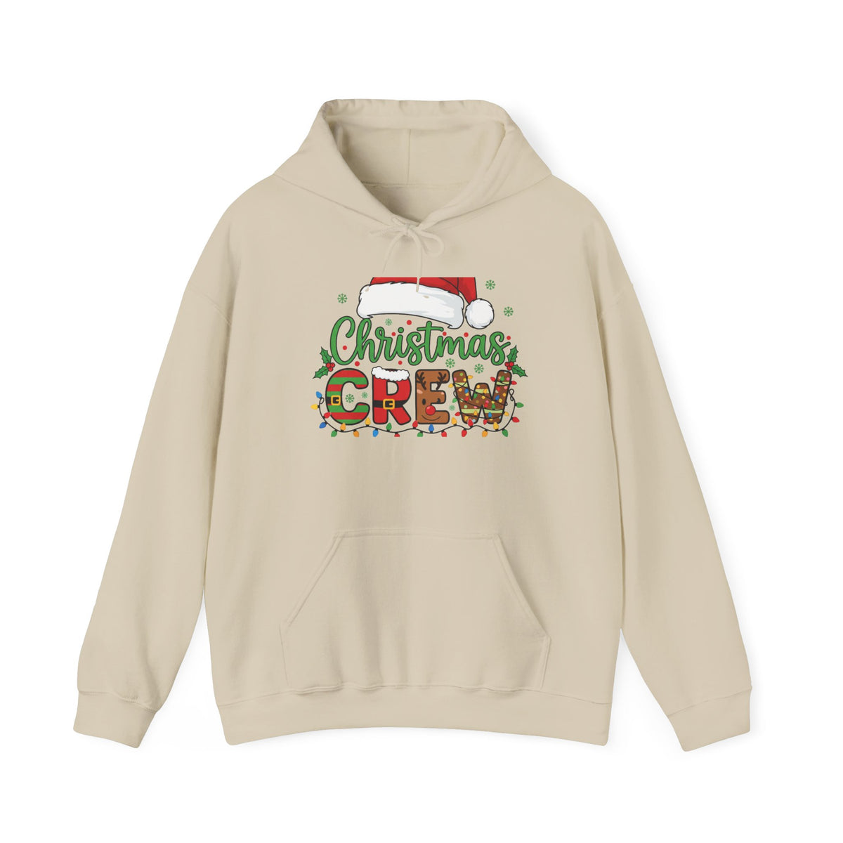 Christmas Crew Hoodie – Festive Santa Hat & Lights Holiday Sweatshirt