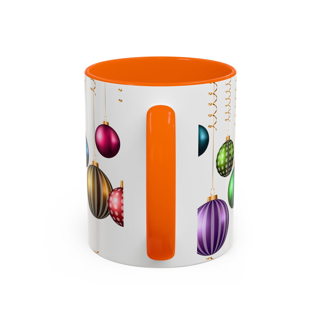 Holiday Ornament Accent Coffee Mug — Colorful Hanging Baubles 11/15oz