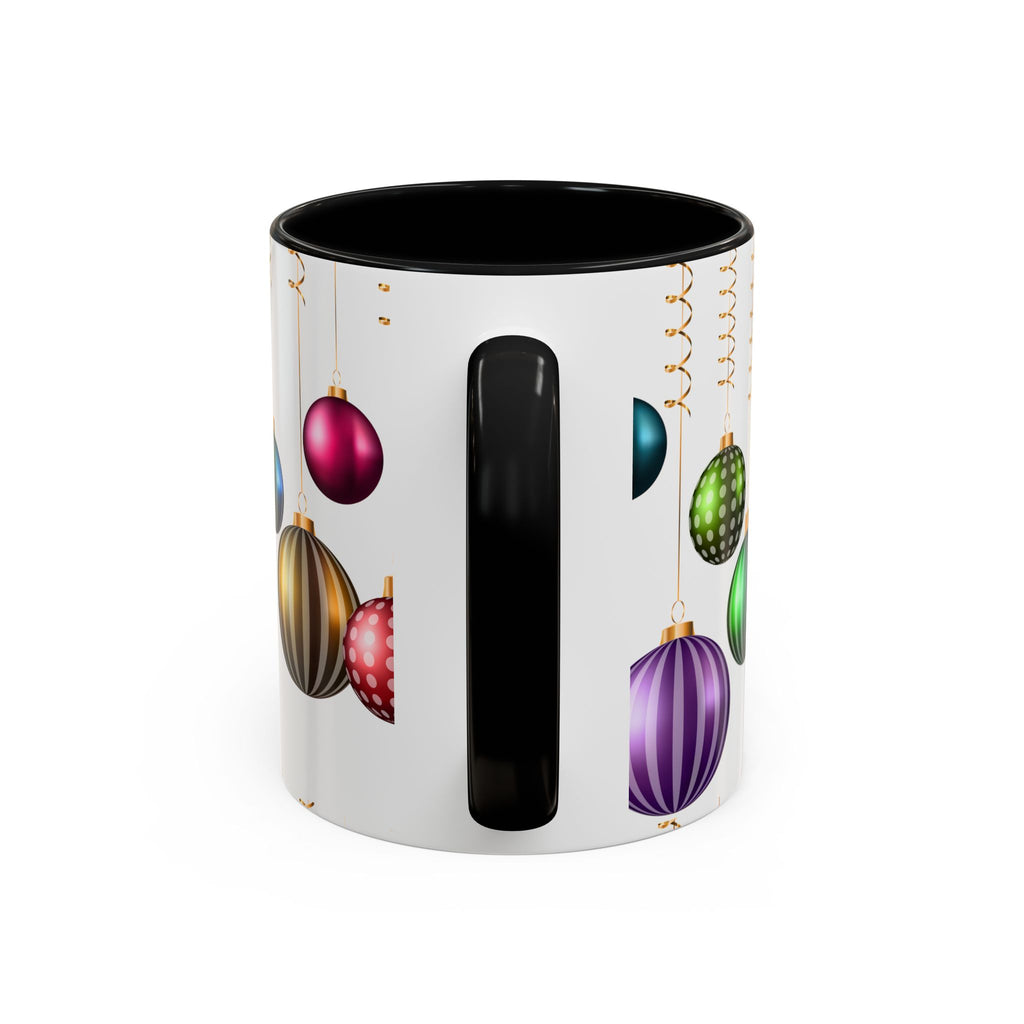 Holiday Ornament Accent Coffee Mug — Colorful Hanging Baubles 11/15oz