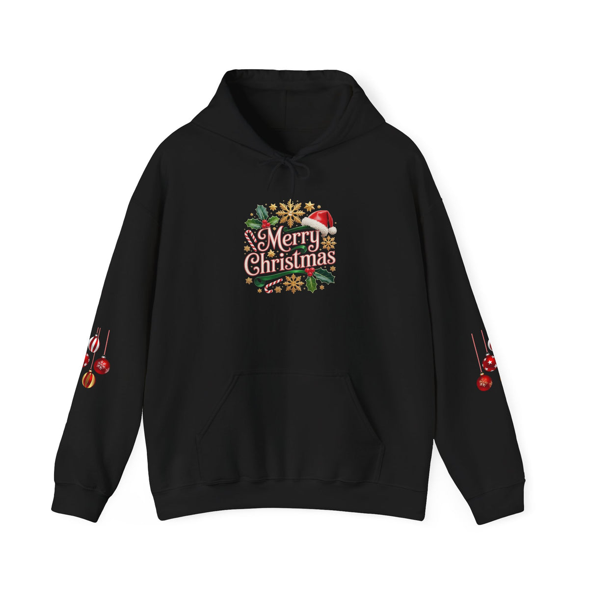 Christmas Hoodie - 'Merry Christmas' Festive Holiday Santa Hat & Holly Pullover