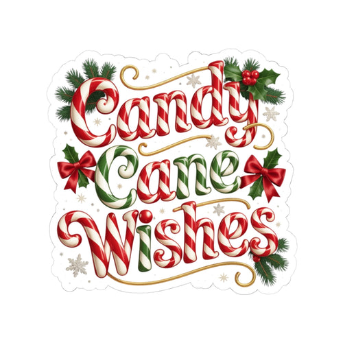 Candy Cane Wishes Sticker — Festive Holiday Kiss-Cut Decal