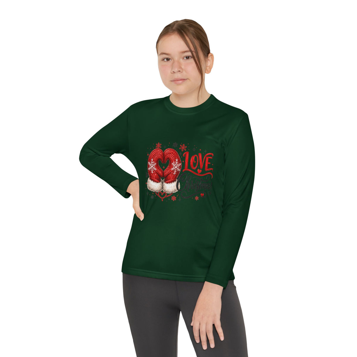 Youth Long Sleeve Tee - "Love Christmas" Festive Heart Gnome Design
