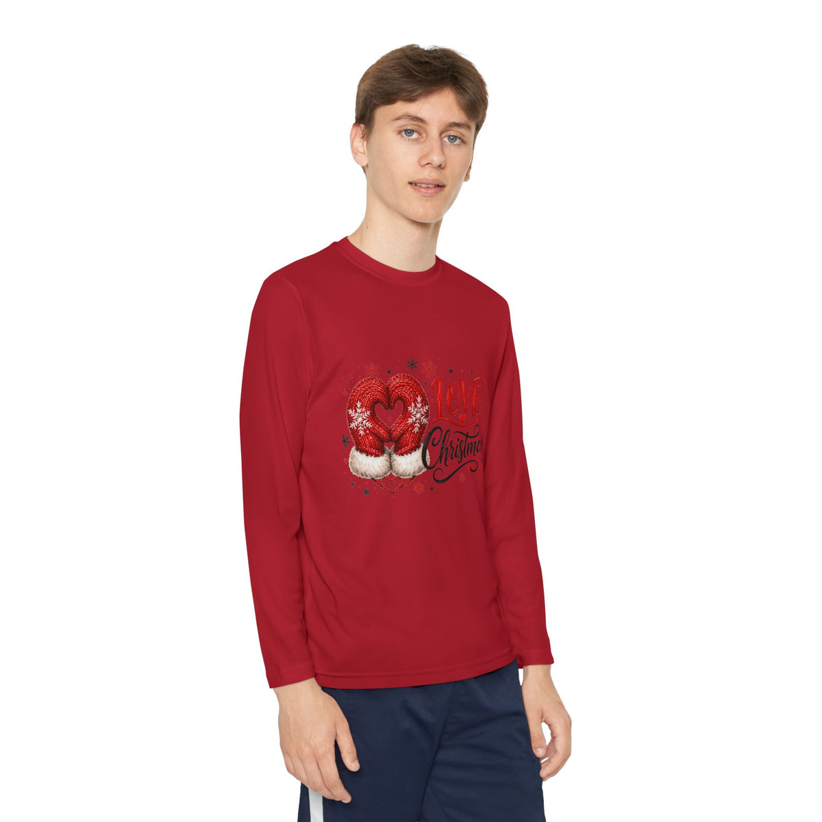 Youth Long Sleeve Tee - "Love Christmas" Festive Heart Gnome Design