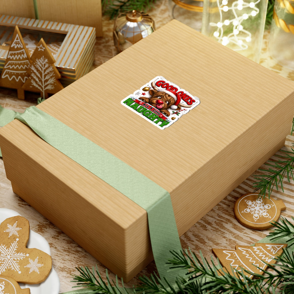 Holiday Sticker — 'Good Ones Are A Little Naughty' Cute Santa Cow Kiss-Cut Sticker