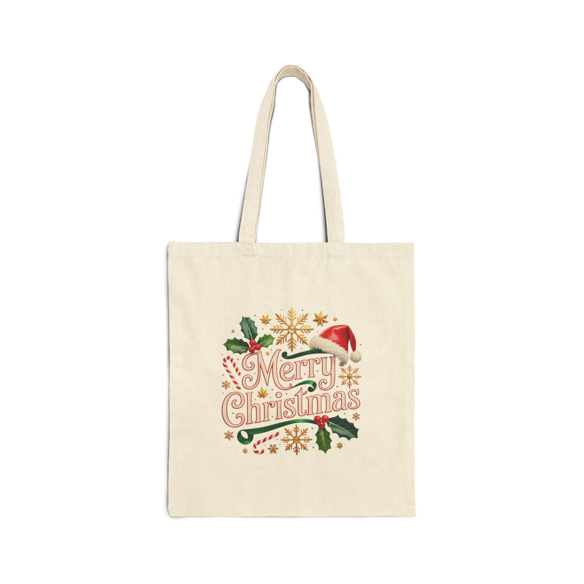 Christmas Tote Bag — 'Merry Christmas' Holiday Canvas Shopping Bag