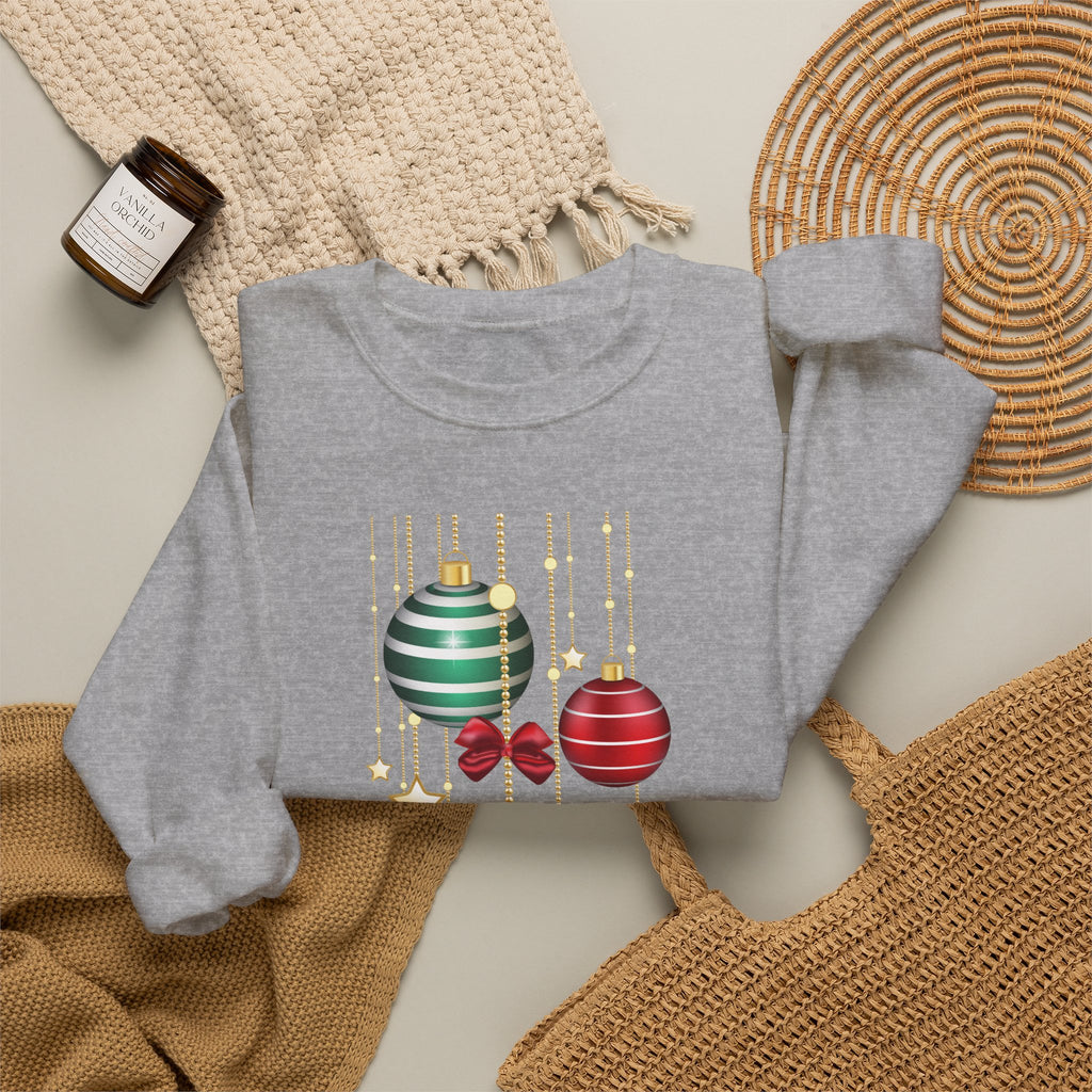 Holiday Ornaments Crewneck Sweatshirt — Hanging Baubles & Stars Christmas Sweater