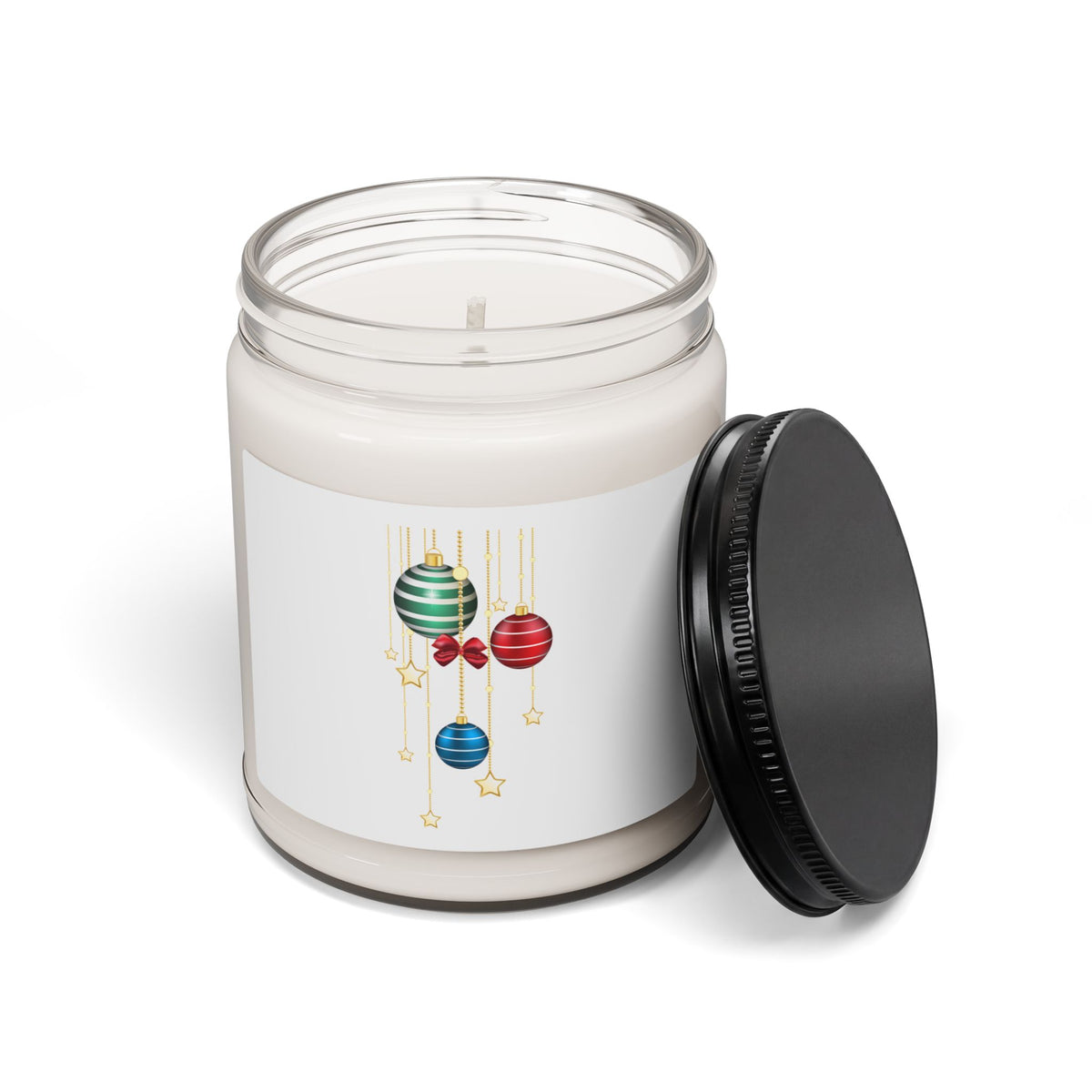 Holiday Ornament Soy Candle — 9oz Scented Christmas Candle with Red & Green Bauble Design