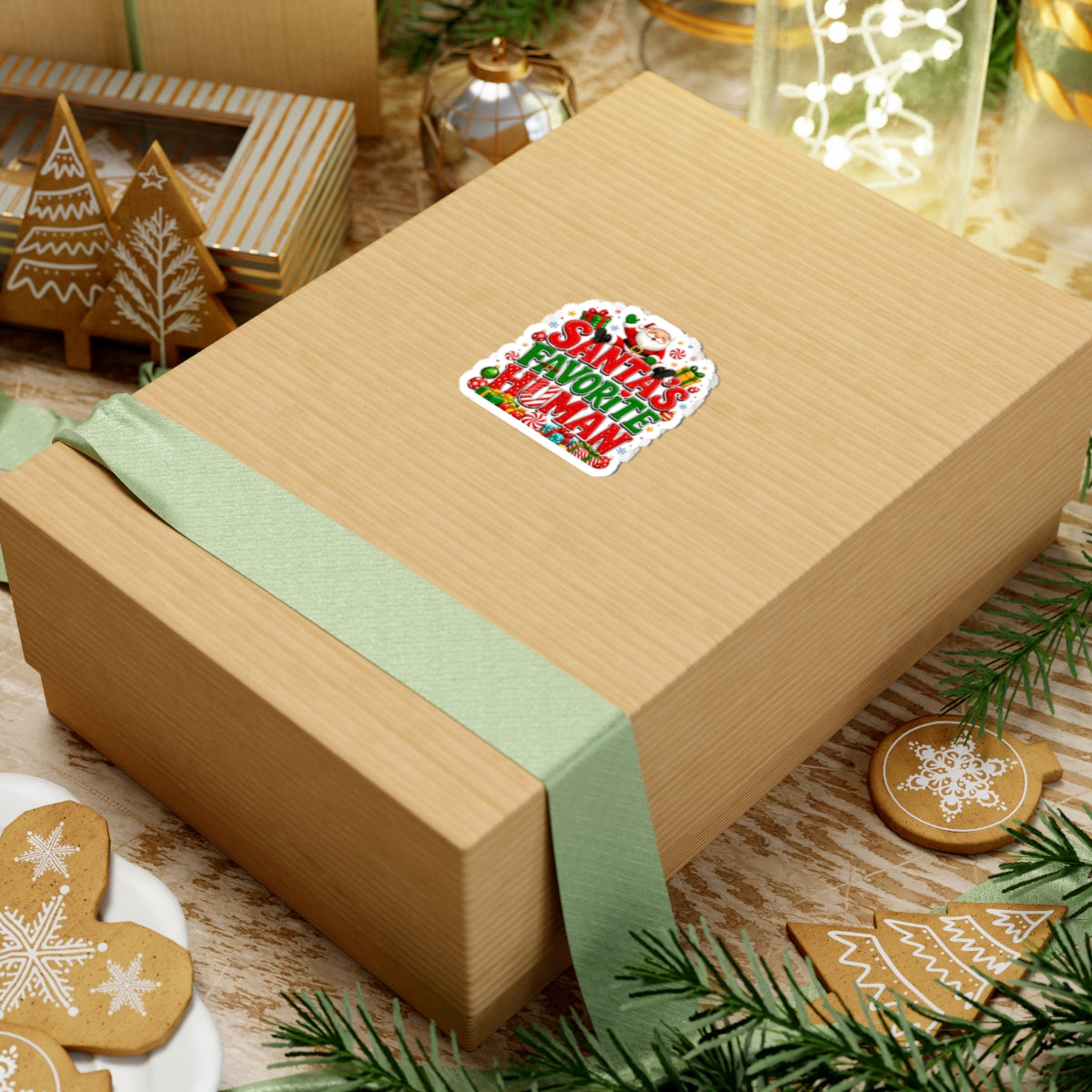 Santa's Favorite Human Kiss-Cut Sticker — Cute Christmas Laptop Decal