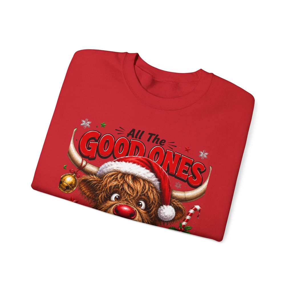 Naughty Highland Cow Christmas Sweatshirt – "All the Good Ones Are a Little Naughty"