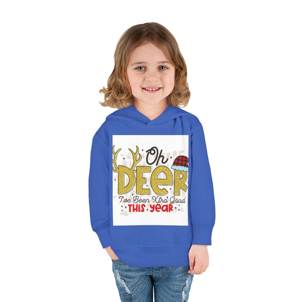 Toddler Hoodie — "Oh Deer I've Been Extra Good This Year" Christmas Pullover