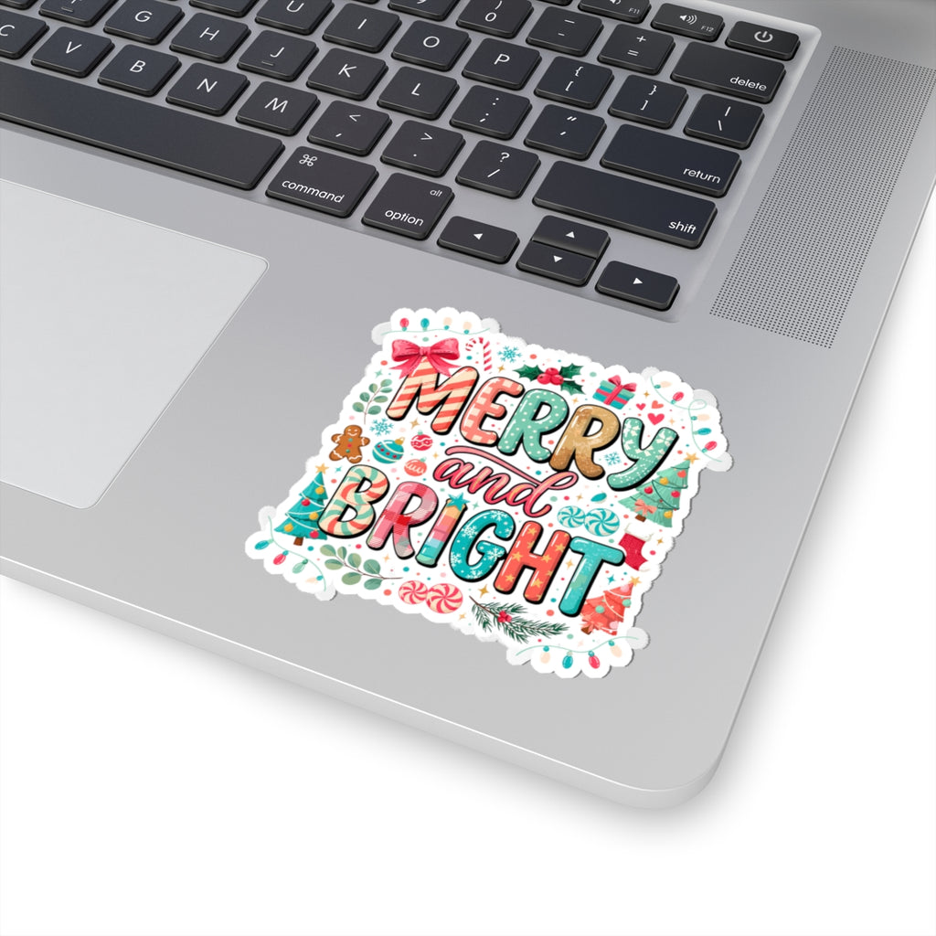 Merry and Bright Holiday Sticker — Festive Christmas Kiss-Cut Decal