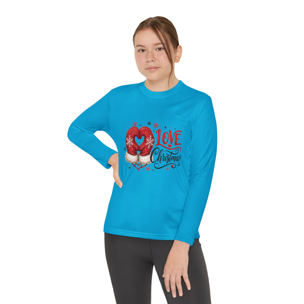 Youth Long Sleeve Tee - "Love Christmas" Festive Heart Gnome Design