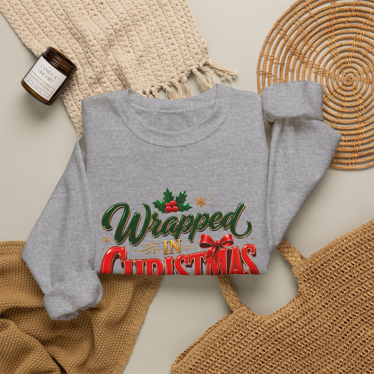 Christmas Sweatshirt — "Wrapped in Christmas Love" Festive Holiday Crewneck