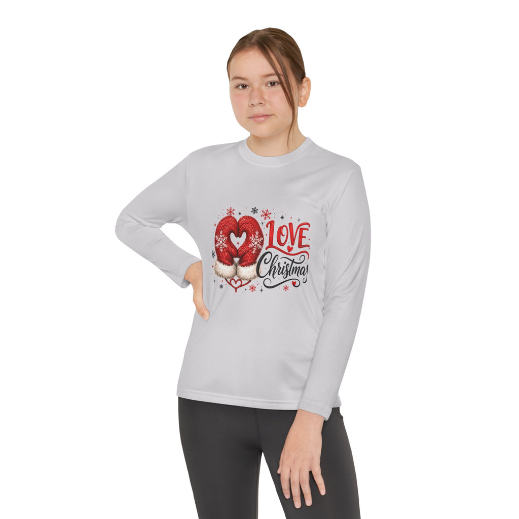 Youth Long Sleeve Tee - "Love Christmas" Festive Heart Gnome Design