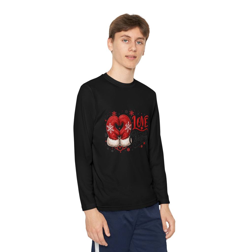 Youth Long Sleeve Tee - "Love Christmas" Festive Heart Gnome Design