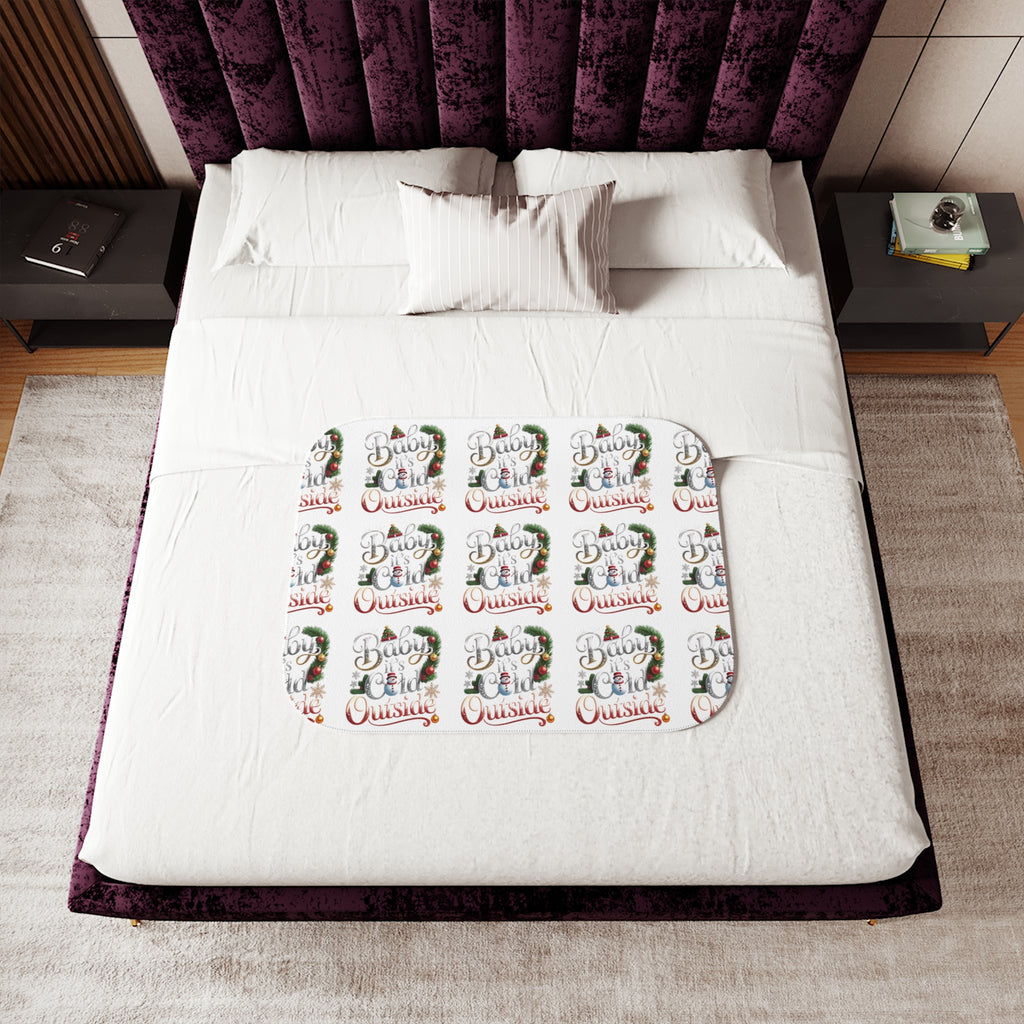 Christmas Cozy Sherpa Blanket – "Busy Being Festive" Holiday Throw