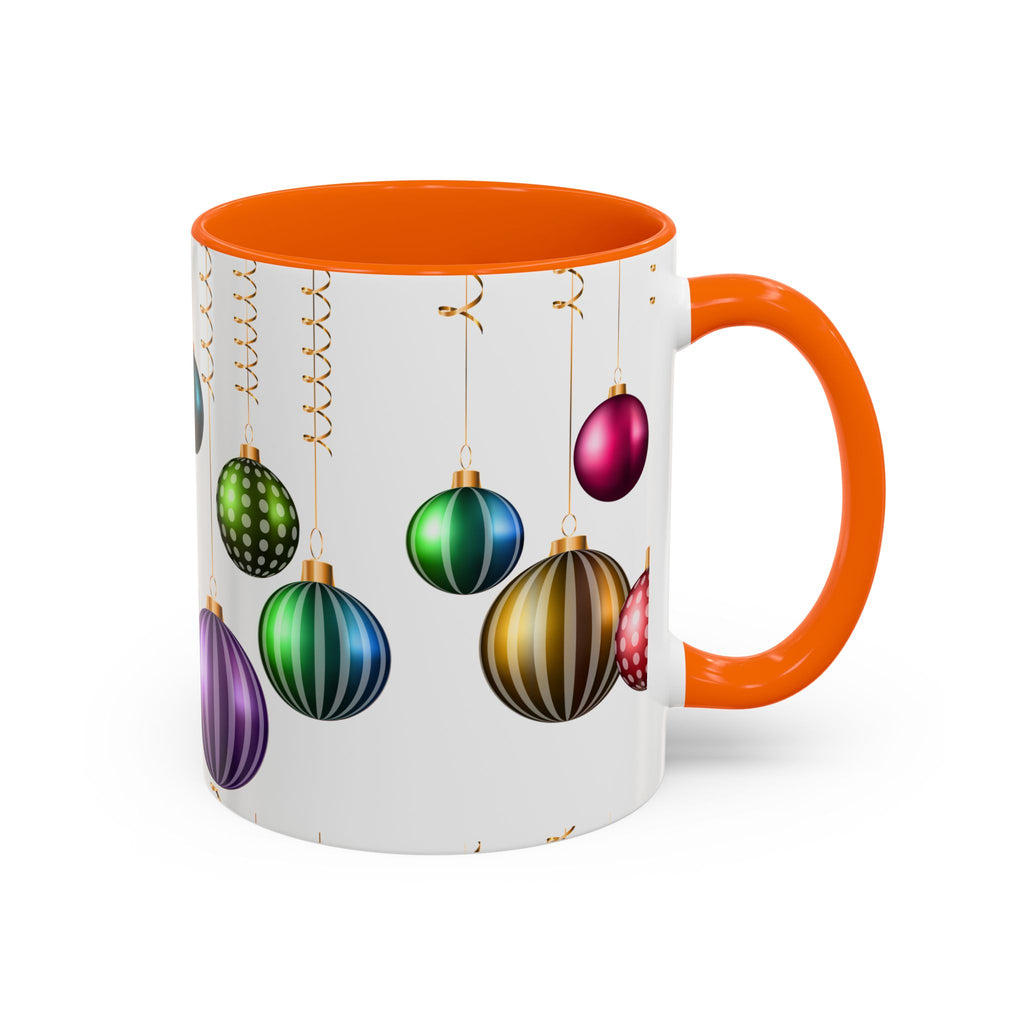 Holiday Ornament Accent Coffee Mug — Colorful Hanging Baubles 11/15oz