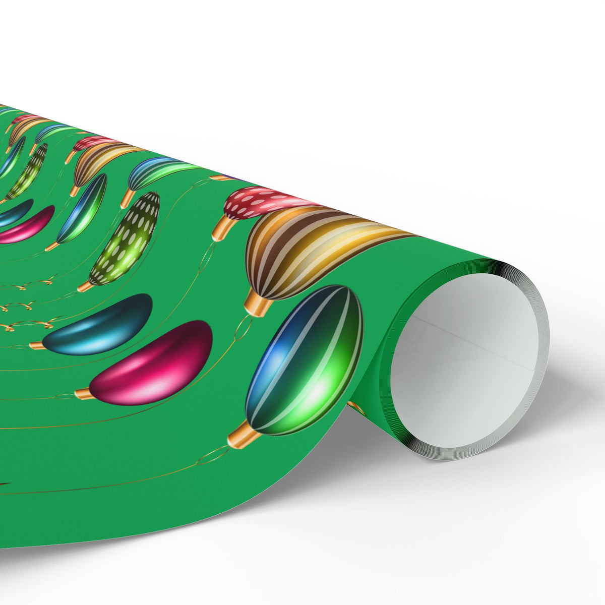 Christmas Ornament Wrapping Paper - Green Holiday Gift Wrap with Vintage Baubles