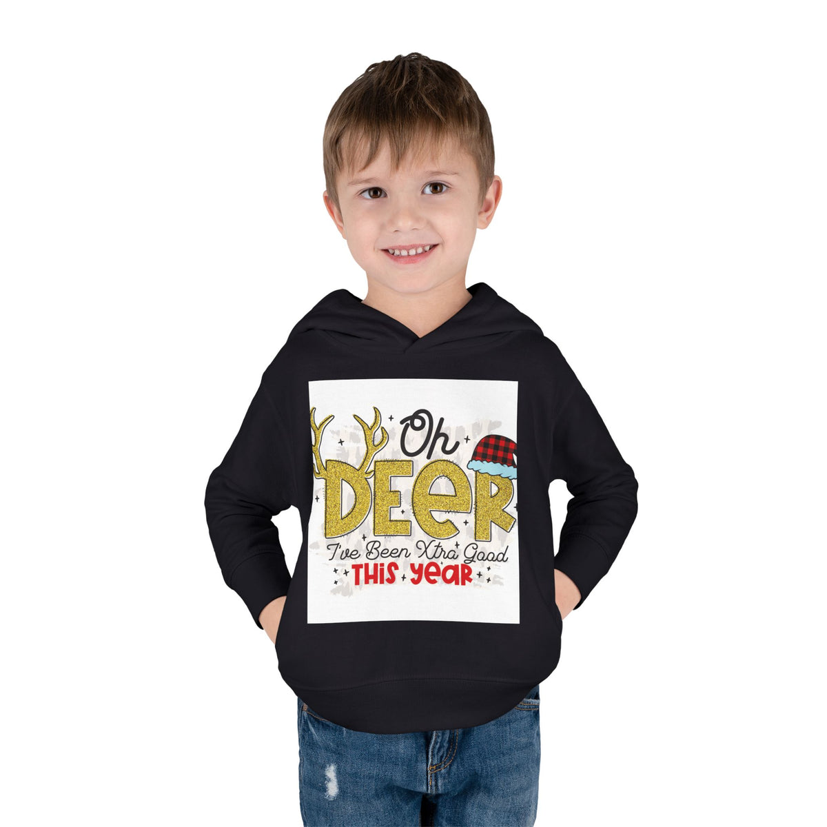 Toddler Hoodie — "Oh Deer I've Been Extra Good This Year" Christmas Pullover