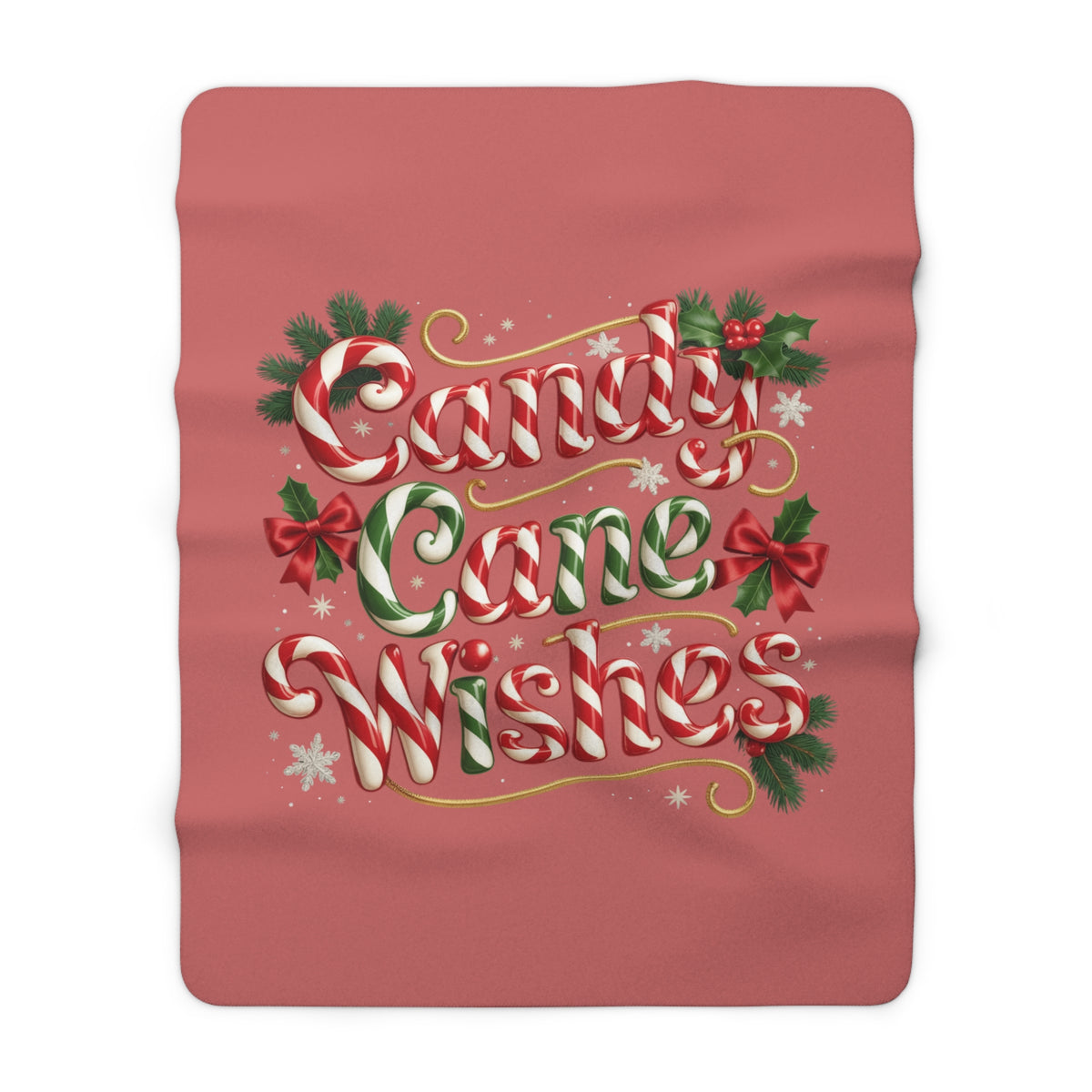 Candy Cane Wishes Sherpa Blanket — Cozy Christmas Throw with Festive Candy Cane Typography
