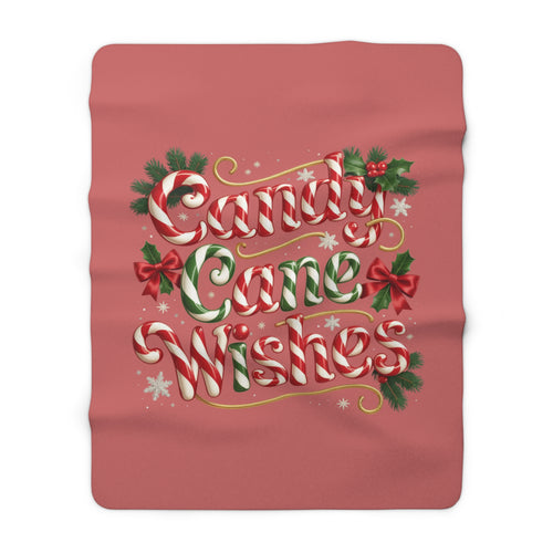 Candy Cane Wishes Sherpa Blanket — Cozy Christmas Throw with Festive Candy Cane Typography