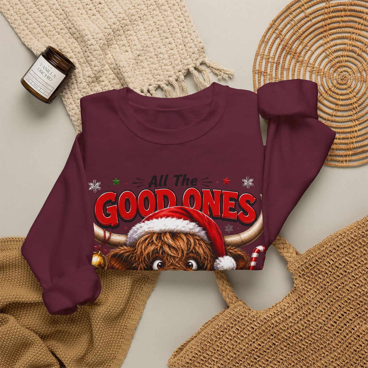 Naughty Highland Cow Christmas Sweatshirt – "All the Good Ones Are a Little Naughty"