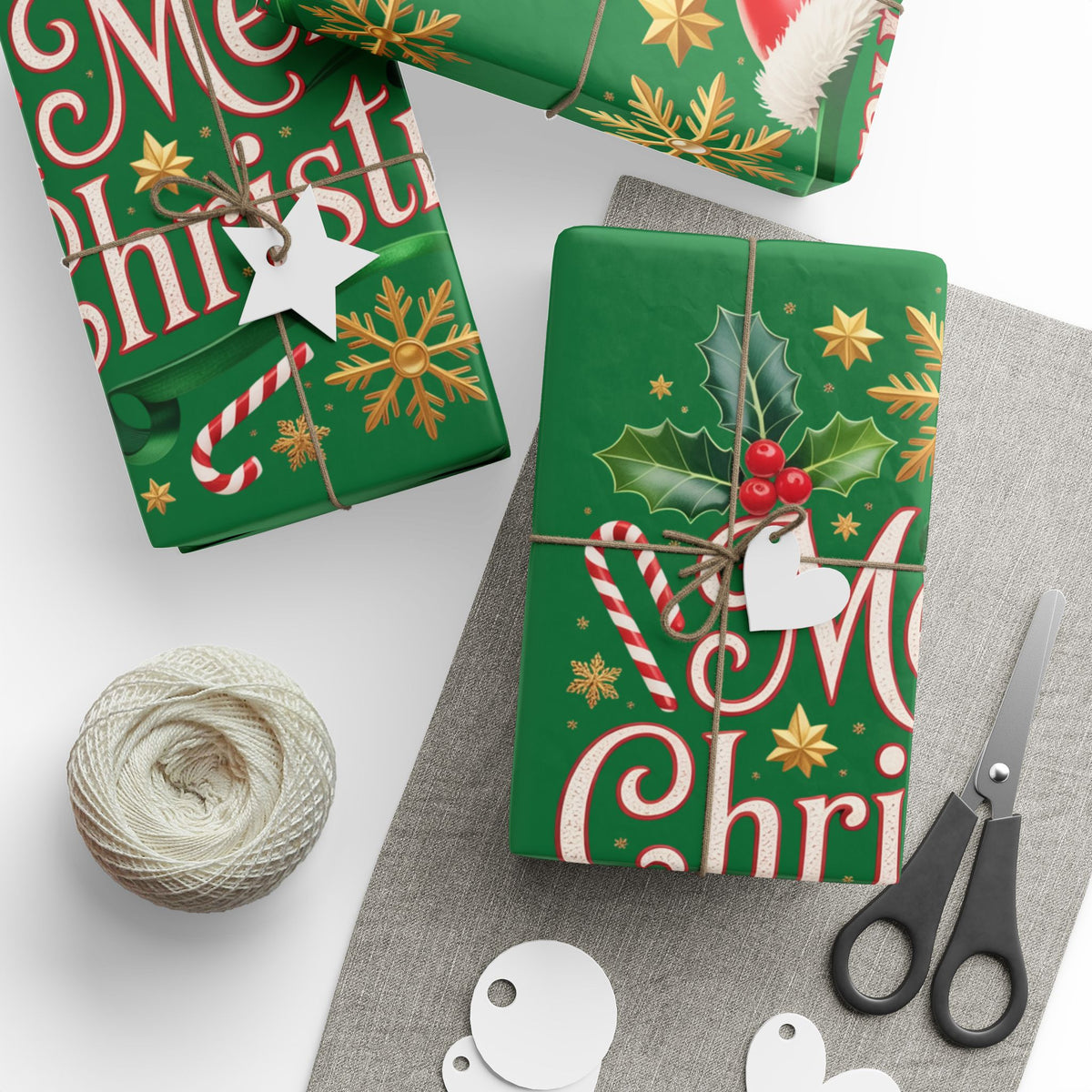 Merry Christmas Wrapping Paper – Festive Holly & Santa Hat Gift Wrap